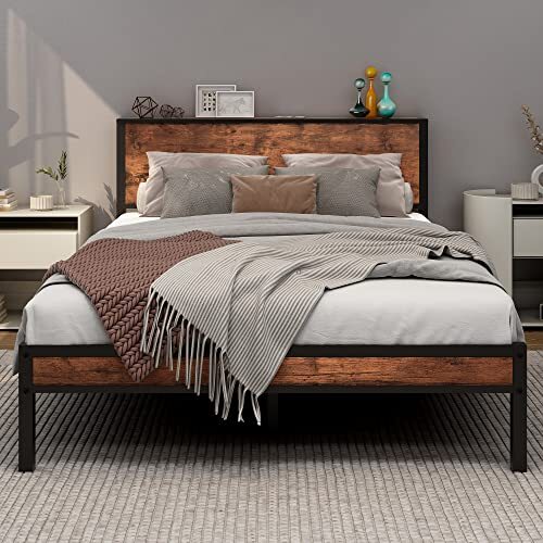 Double bed frame with wooden - double,