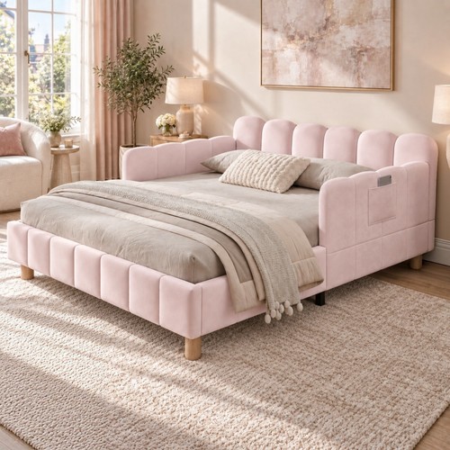 Double upholstered bed frame - bed,