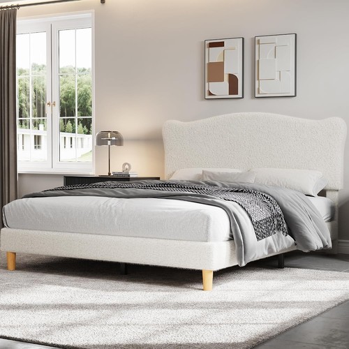 Curved headboard boucle bed - curved,