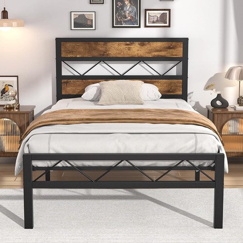 Single bed frame with rustic - bed,