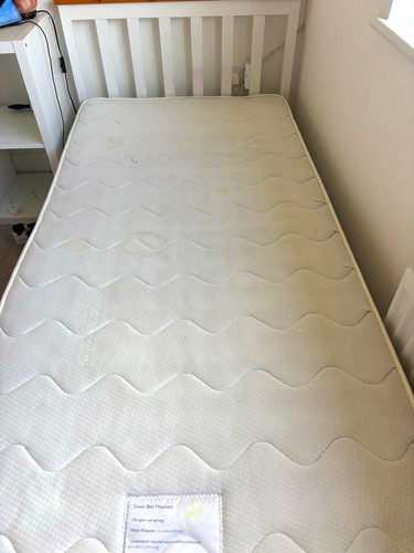 White wooden single bed - single,