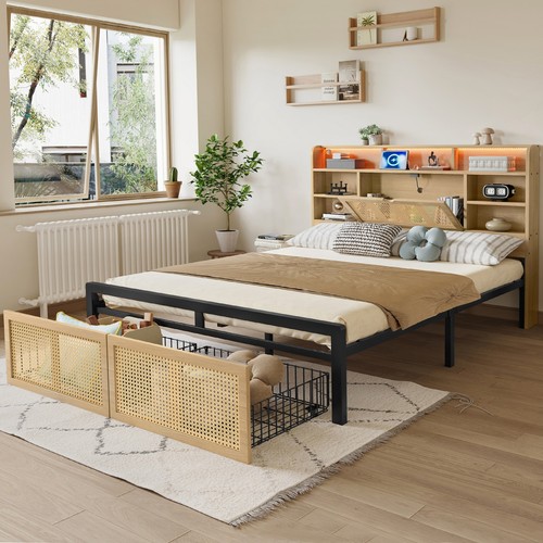 4ft6 double wooden bed frame - wooden,