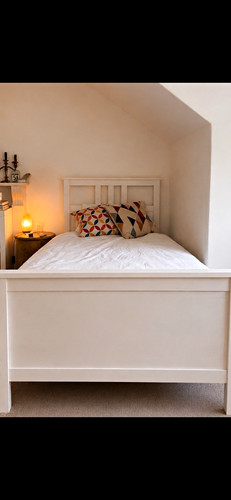 White wooden double bed - white,