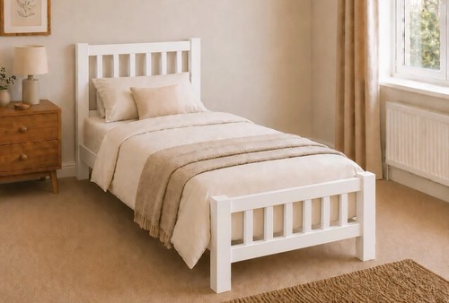 White wooden single bed - white,