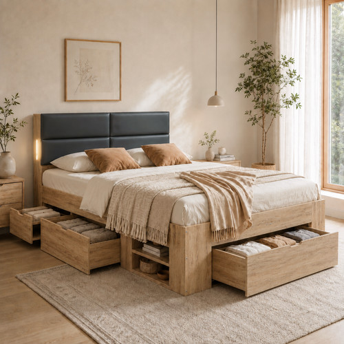 4ft6 double wooden bed - double,