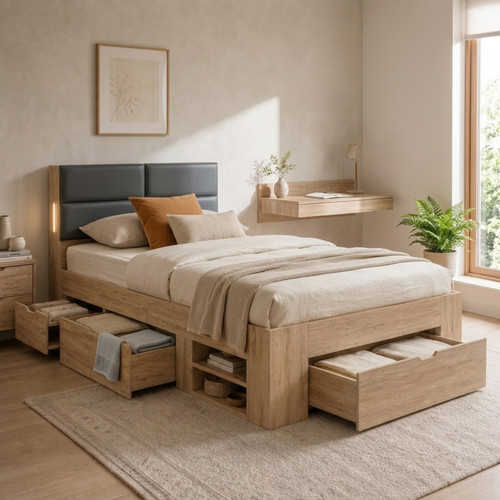 Wooden storage bed - 3ft, single