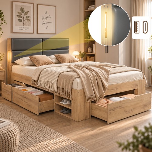 4ft6 double wooden bed frame - bed,