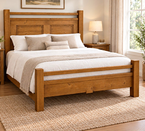 Brown wooden double bed - brown, frame