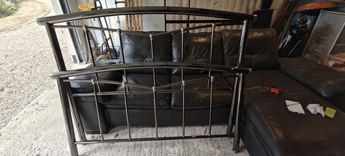 Double black metal bed - bed, frame