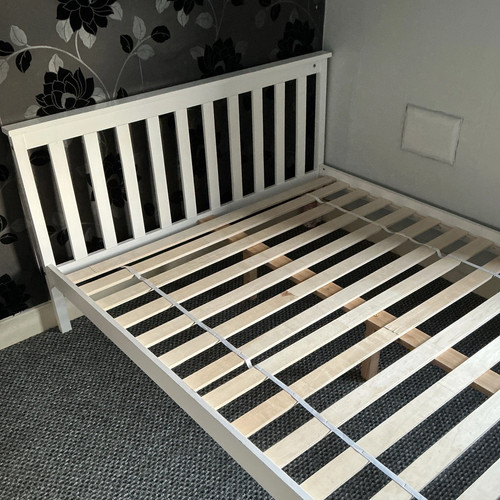 White wooden double bed - wooden,