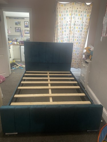 Double blue upholstered bed - double,