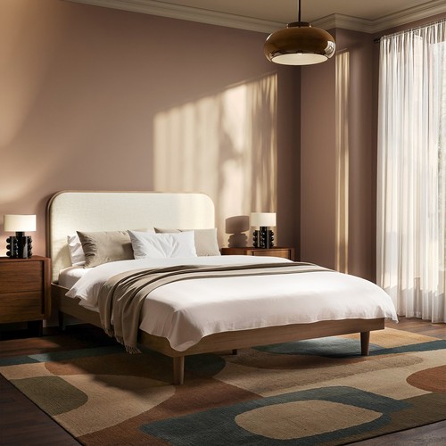 Walnut double wooden bed frame - walnut,