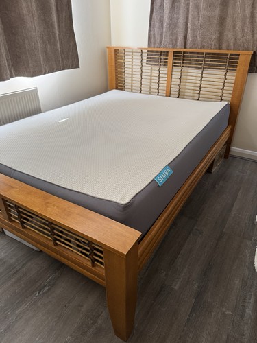 Double wooden bed - bed, brown