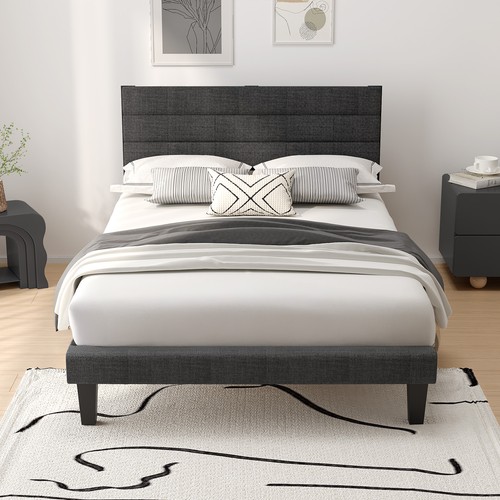 King fabric bed frame wooden - bed,