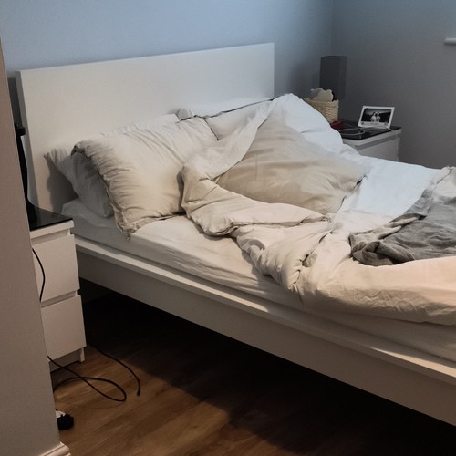 White wooden double bed - white, frame