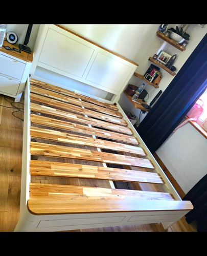 White wooden double bed frame - bed,